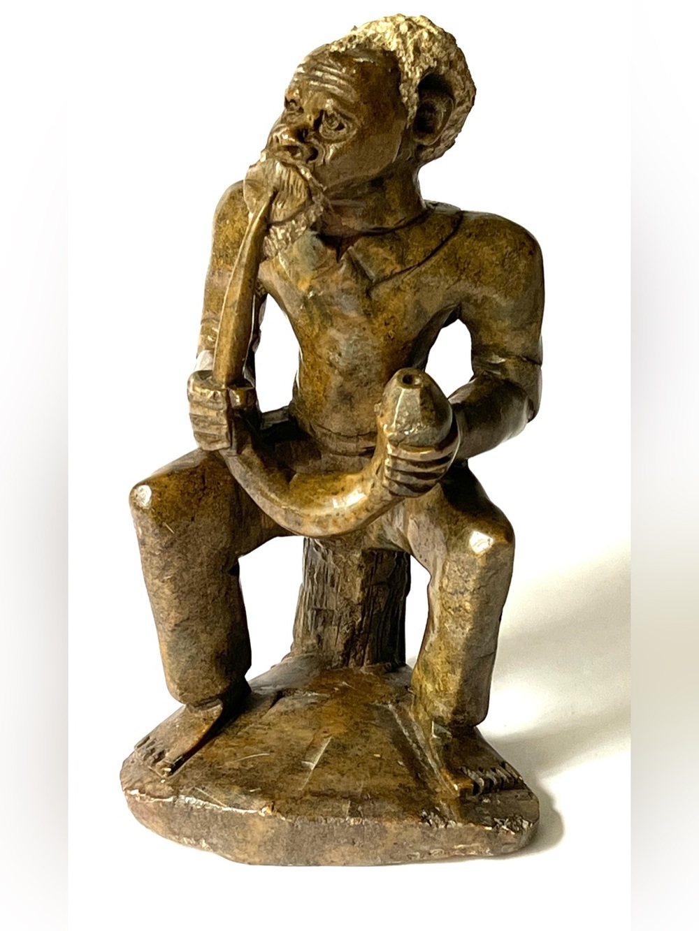 Vintage Hand Carved Brown Tribal Seated Sculpture - Shona Stone Art